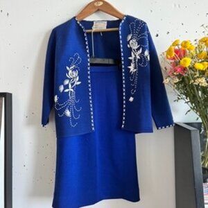 Vintage Royal Blue Skirt Sweater Set